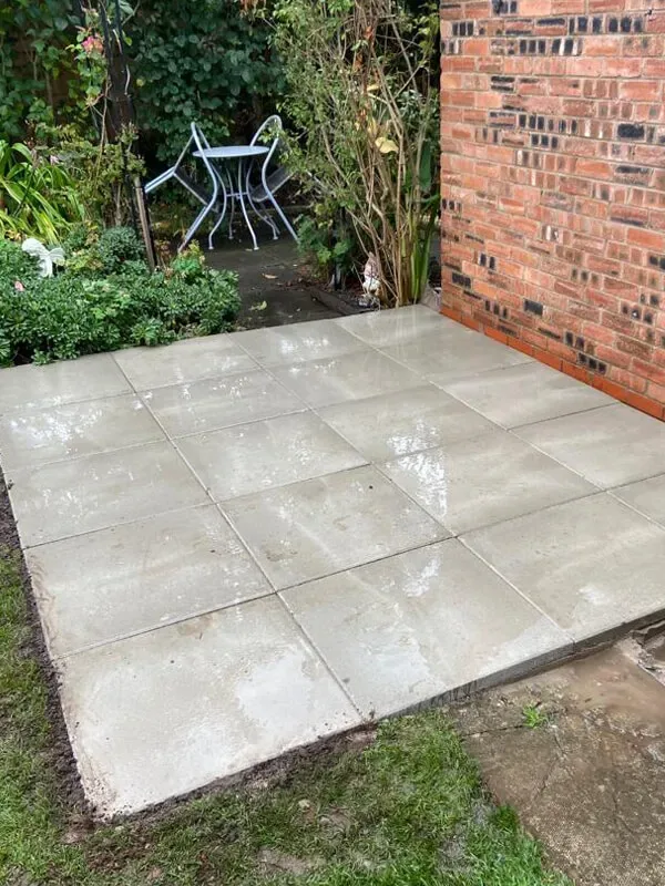 New paved shed base ready for garden building installation