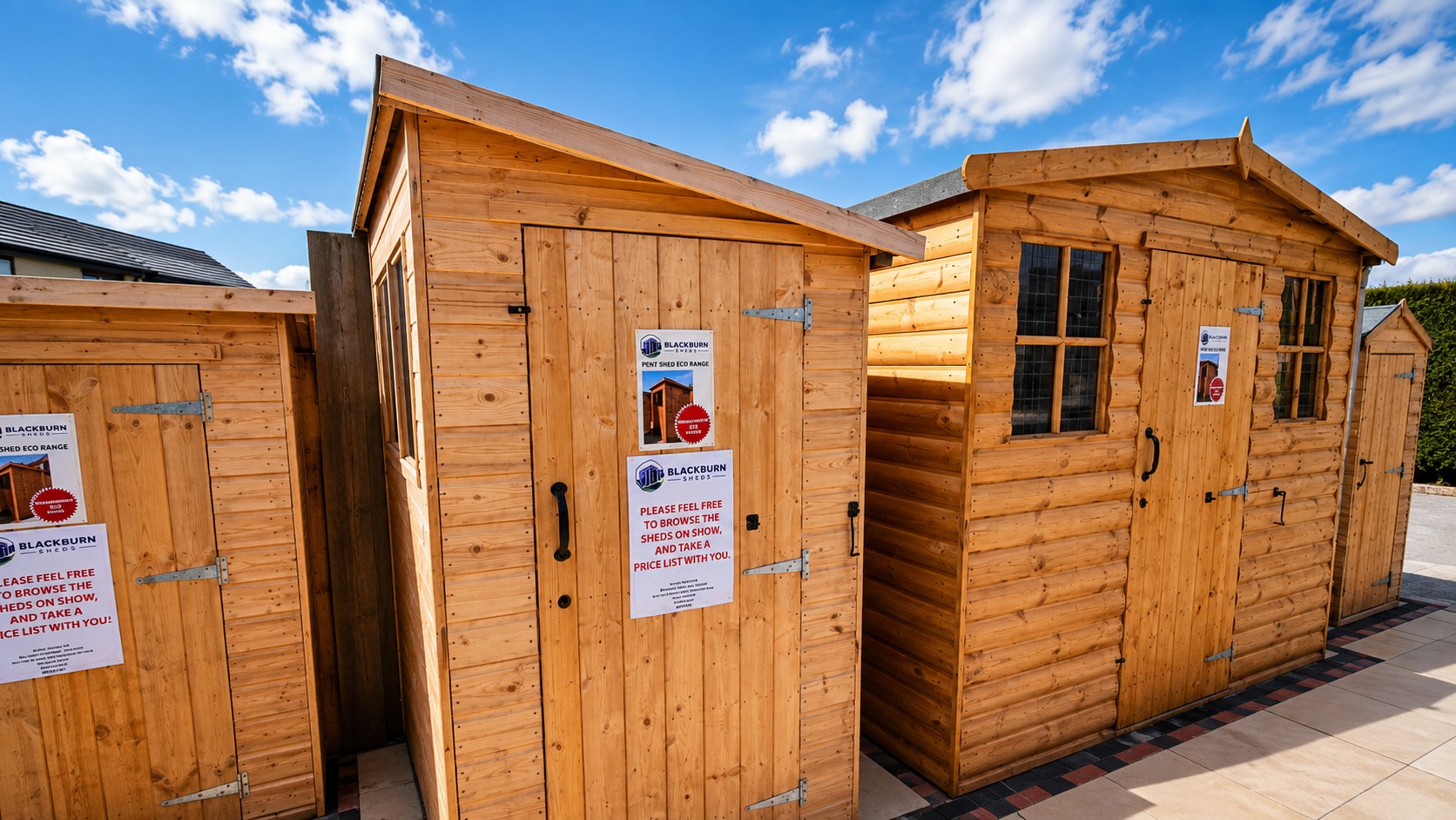 Timber pent shed on the Blackburn Sheds forecourt